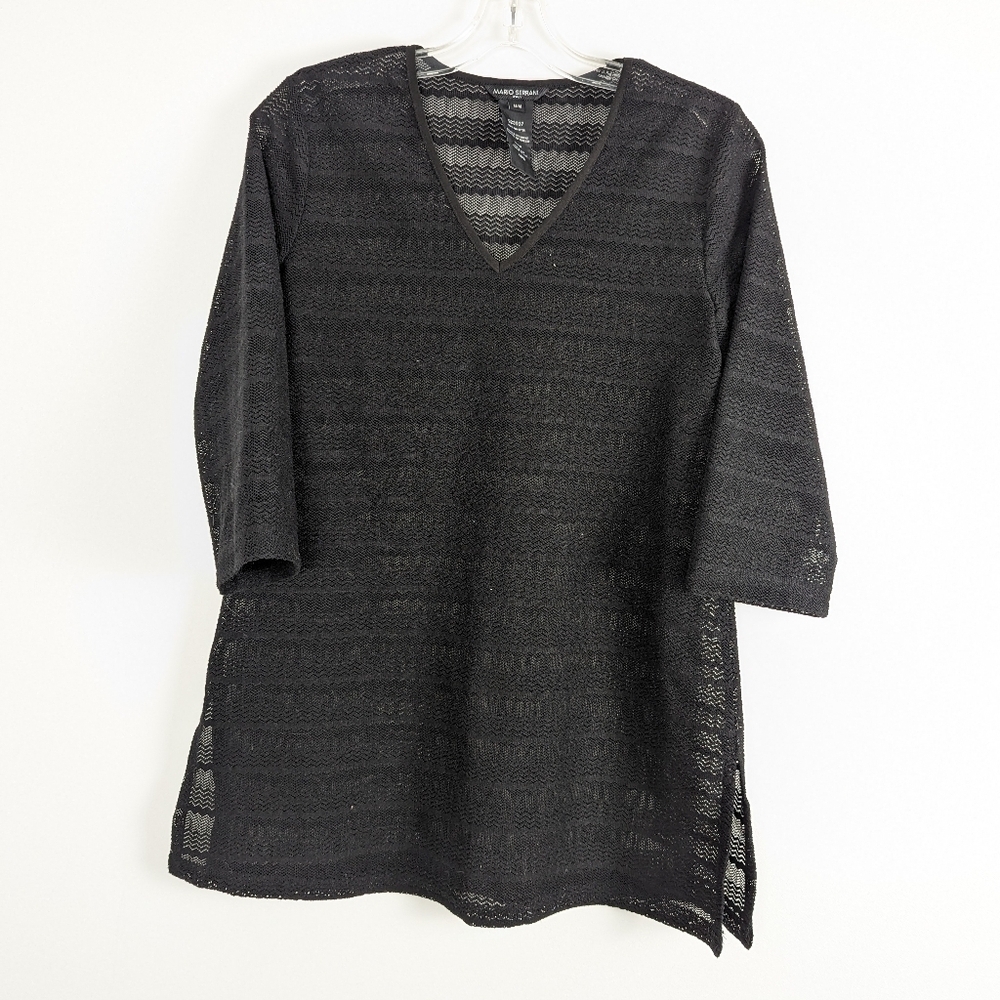 Mario Serrani Italy M/M Sheer Black Beach Cover-Up with Chevron Pattern